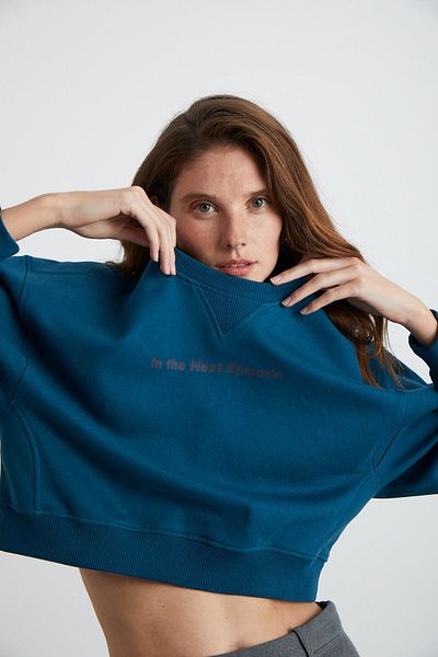 GRIMELANGE DANBI Damen-Sweatshirt aus gestricktem Stoff mit Rundhalsausschnitt und langen Ärmeln in Petrolgrün