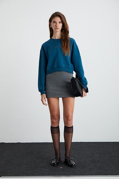 GRIMELANGE DANBI Damen-Sweatshirt aus gestricktem Stoff mit Rundhalsausschnitt und langen Ärmeln in Petrolgrün
