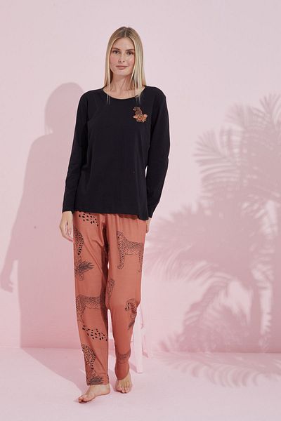 Siyah İnci Black Multicolor Cotton Knitted Pajamas Set 24240170