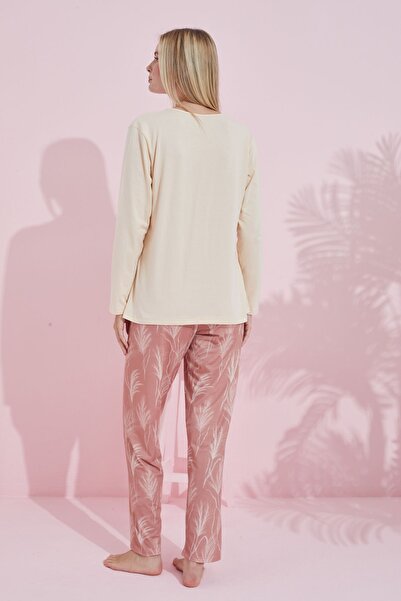 Siyah İnci Cream Multicolor Cotton Knitted Pajamas Set 24240184