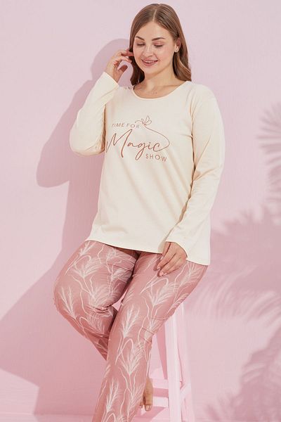 Siyah İnci κρεμ πολύχρωμη Βαμβακερή Curve Plus Size Πλεκτή Πιτζάμες Oversize 24240750