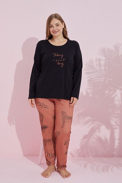 Siyah İnci Set de pijamale cu curbă din bumbac negru de mărime mare - Multicolor, King Size 24240740