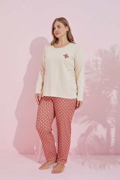 Siyah İnci Σετ πιτζάμες Plus Size cream Cotton Curve - Πολύχρωμο, King Size 24240743