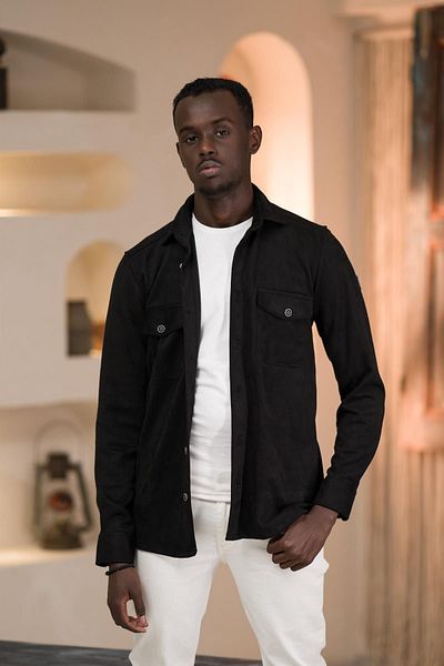 ADVANTE Regular Fit Lycra Double Pocket Cotton Unlined Suede Shirt