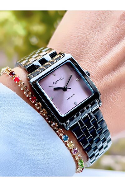 Ferrucci ÇELİK KORDON KARE KASA 3 ATM SU GEÇİRMEZ KADIN KOL SAATİ+BİLEKLİK HE...