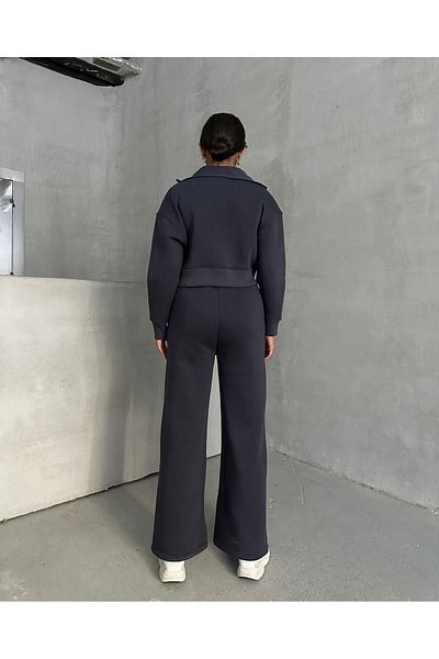 Machetta Plus Size Half Zipper Crop Sweatshirt and Sweatpants - 3 Thread Double Set
