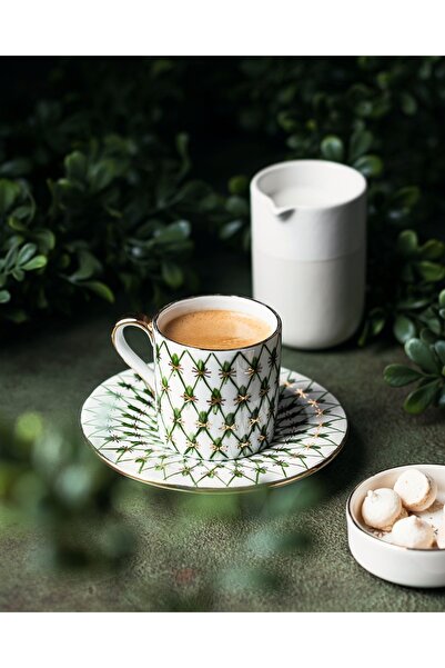 NADY STUDIO El yapımı tasarım 6 kişilik Ivy Porselen Elboyama Türk Kahvesi Espresso Fincan set