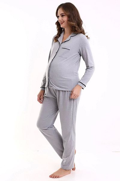 LadyMina Pijama 100% Cotton, Long Sleeve and Waist Elastic Pajamas Set for Pregnant and Maternity