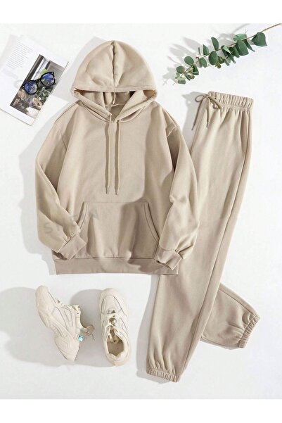 Richarlison Kadın Bej Alt ve Üst %100 Pamuk 3 İplik Günlük Kullanıma Uygun Ka...