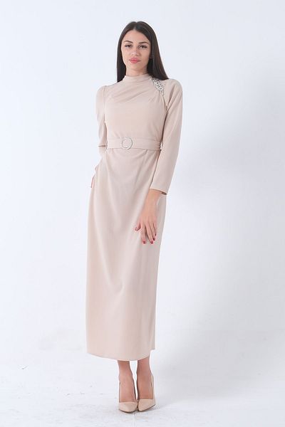 Feminist Dress with Stone Accessories and Belted - 4673001