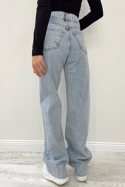 Lixera Serenay Light Blue Snow Wash Extra Super High Waist Lycra Palazzo Wide Leg Jean Trousers