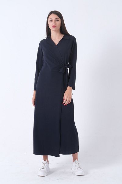 Feminist Navy Blue Wraped Knitted Dress - Side Tie 31061509