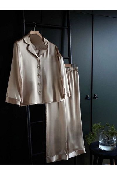 atn store 100% Fine Mulberry Silk Satin Boby Silk Women's Pajamas Set