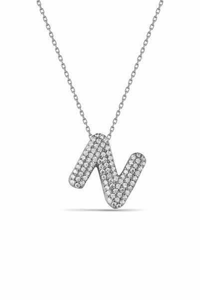 Karem Jewellery Zirkon Taşlı N Harfi Kolye Gümüş Kaplama Kadın