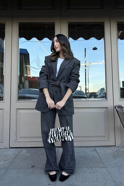 JaMolls Blazer oversize echivalent cu dungi - ștampilă moale și căptușeală, design gros