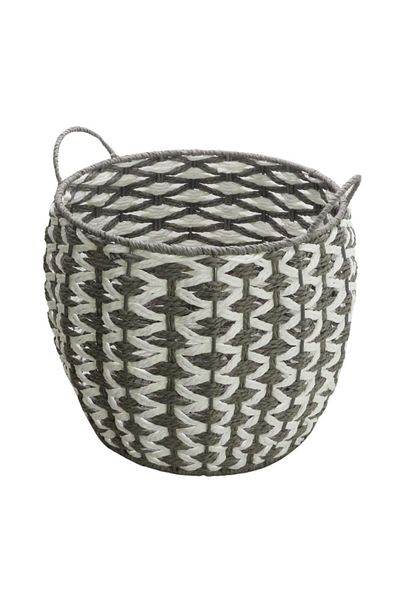 T.Concept Decorative Durable Oval Multi-Purpose Wicker Basket Grey-White Medium (m)