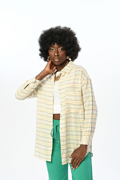 Orfeo Negro WOMEN'S SINGLE POCKET HORIZONTAL STRIPED SHIRT