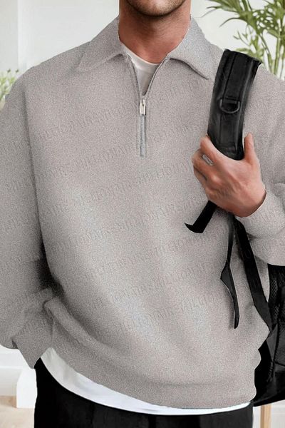 Millionaire Men's Gray Fleece Oversize Sweatshirt - Half Zipper, 3 Thread