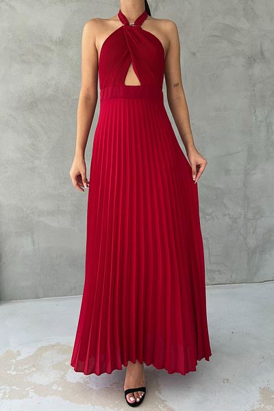 Seda Yalçın Atelier Κόκκινο φόρεμα με πλισέ γιακά