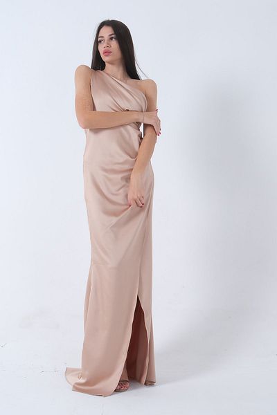Feminist One-Shoulder Stylish Evening Dress - Slit Front, Gold 0801563