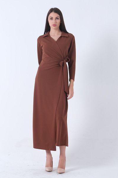 Feminist Brown Wrap Knitted Dress - Side Tie 31061509