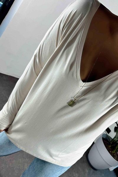 Butik Gardrop Stone Color V-Neck Oversize Women's Blouse