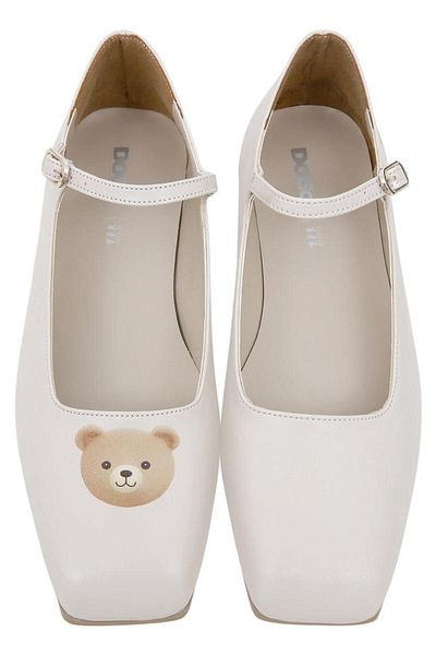 Dogo Balerini din piele vegană de damă cu design Teddy bej