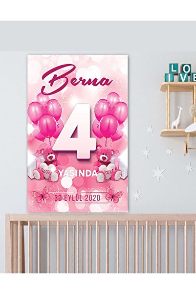 enozeli 70X100 CM Ayıcıklı Doğum Günü Pankartı -Resimsiz-