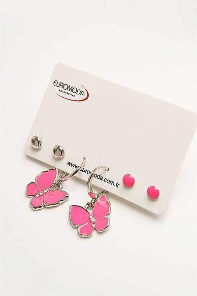EUROMODA Colorful Butterfly Design Set of 3 Earrings