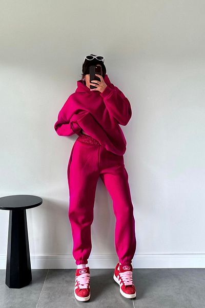 BayBayan Γυναικείο σετ φόρμας Unisex με κουκούλα χειμερινής χρήσης με 3 κλωστές ψηλόμεσο ελαστικό