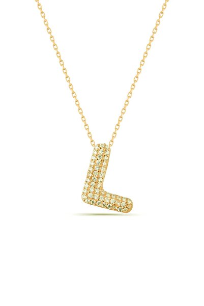 Karem Jewellery Zircon Stone Letter L Pendant Necklace Gold Plated for Women