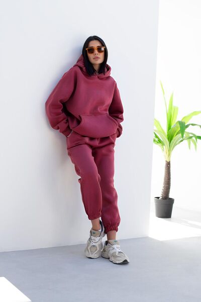 BayBayan Дамски зимен анцуг от 3 прежди, без принт, с качулка, гъвкав, удобен...