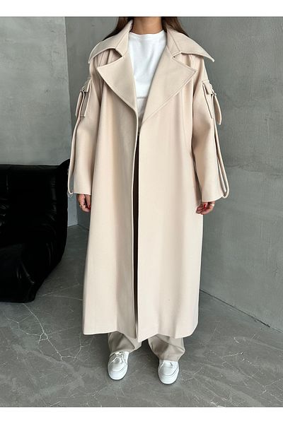 Laluvia Premium-Mantel mit beigefarbenen Ärmeln und Taschendetail