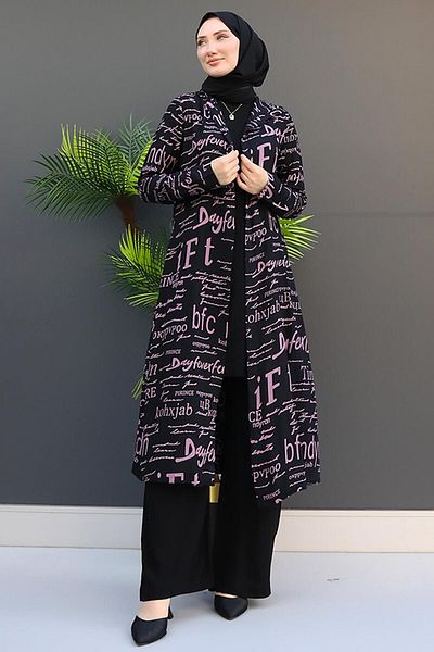 GİZ AGİYİM Pink Patterned Triple Suit Set