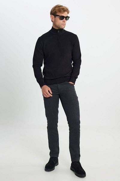 ALTINYILDIZ CLASSICS Pulover negru din tricotaje - bumbac, calduros, guler Bato, potrivire standard