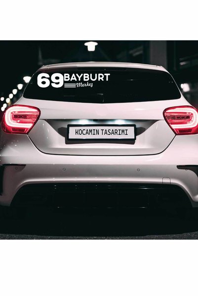 Kocamın Tasarımı White Car Sticker - Bayburt 69 License Plate Code, Central County Lettering, Special Design 40X8 cm