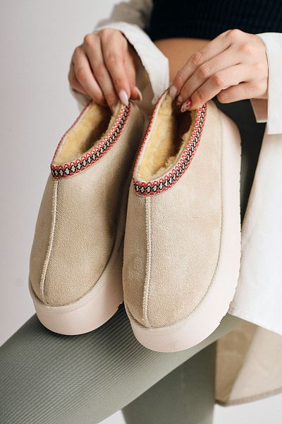 Limoya Χειμερινές γυναικείες παντόφλες Mhy Beige Suede με χοντρή σόλα