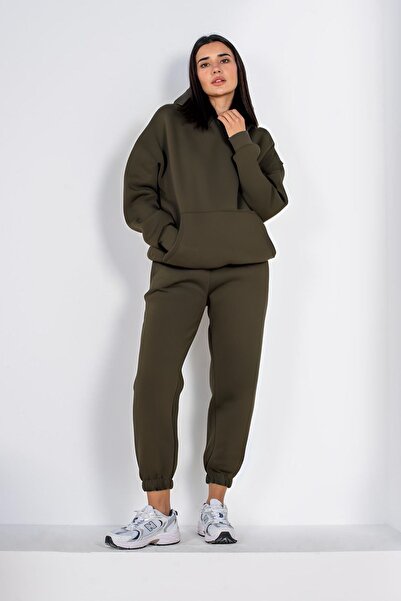 YAKAMEL Γυναικείο μονόχρωμο σετ φόρμας με 3 κλωστές, χειμερινό oversize κοψίμ...