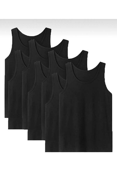MYS GRUP TEKSTİL Men's 6-Piece Black Lock 100% Cotton Classic Combed Cotton Strappy Tank Top Berrak / 1022