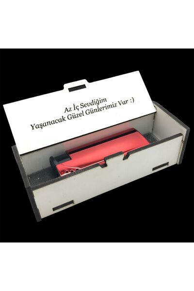 KANUNİ TESBİH Özel Ahşap Kutulu Kırmızı Renk Hediyelik Çakmak