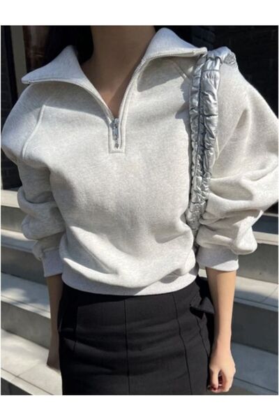 MOONBULL Unisex Oversize Polo Collar Zippered Sweatshirt