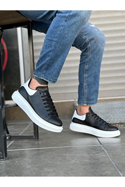 BOA Ba0547 Boa Thick High Sole Black White Piece Detail Lace up Sports Men's Shoes