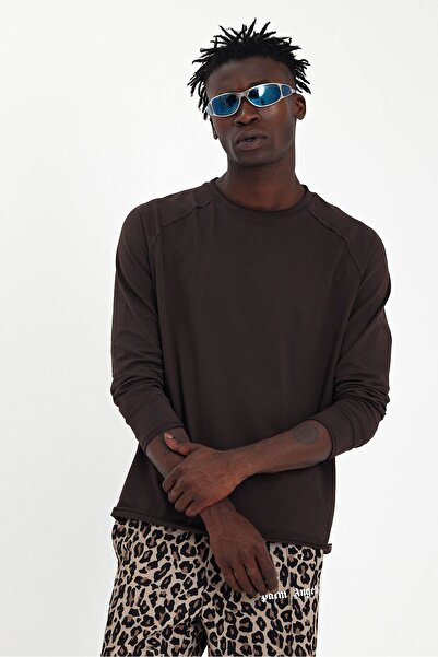 Soho Mood Ανδρικό μπλουζάκι Oversize βαμβακερό μακρυμάνικο καφέ - Dirty Collar