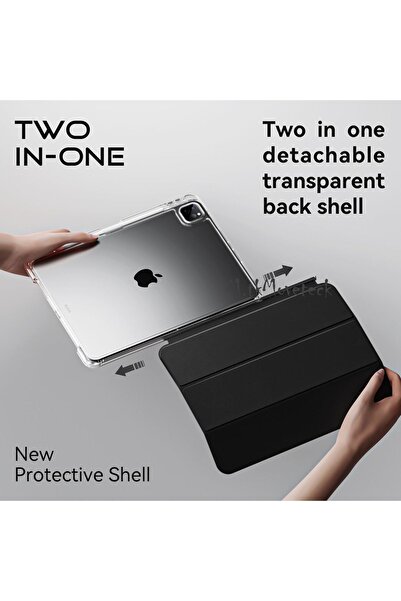 m.tk moveteck İpad Pro 11inç M4 2024 Uyumlu Kılıf Magnetik Pen Charge Kalem Bölmeli Ayrılabilen Akıllı Uyku Modlu
