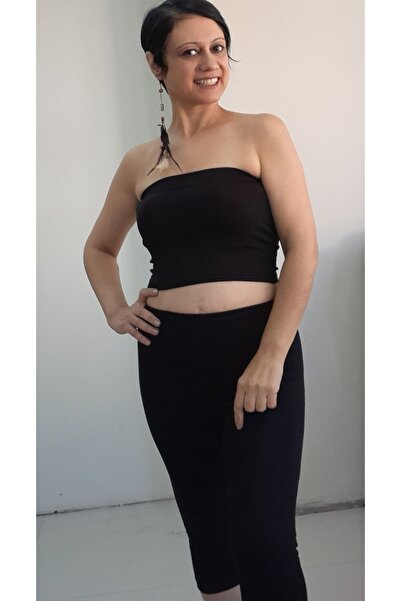 Mertcan Butik Strapless Black Crop Viscose Tank Top