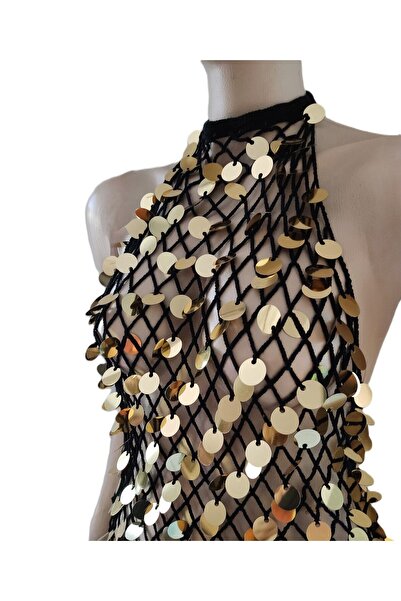 Freya Design Kısa File Elbise, Örme Elbise , Pul İslemeli Kısa Elbise