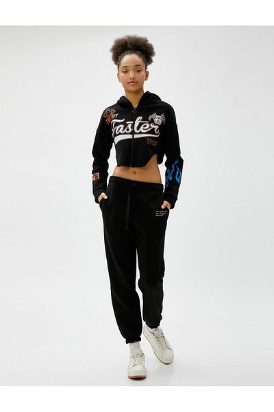 Koton Jogger-Jogginghose, Spitze, Taillentasche, detailliert bestickt