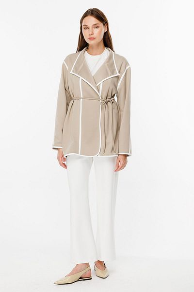 Hooopstore Scuba Fabric - Contrast Piping Stone Cardigan