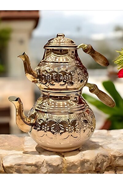 Bakır Center Bakır Çiçekli Büyük Boy Çaydanlık Bakır Çaydanlık Aile Boy Çayda...
