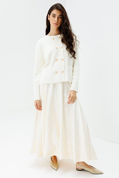 Hooopstore Vanilla Feather Cardigan - Gold Button Detail